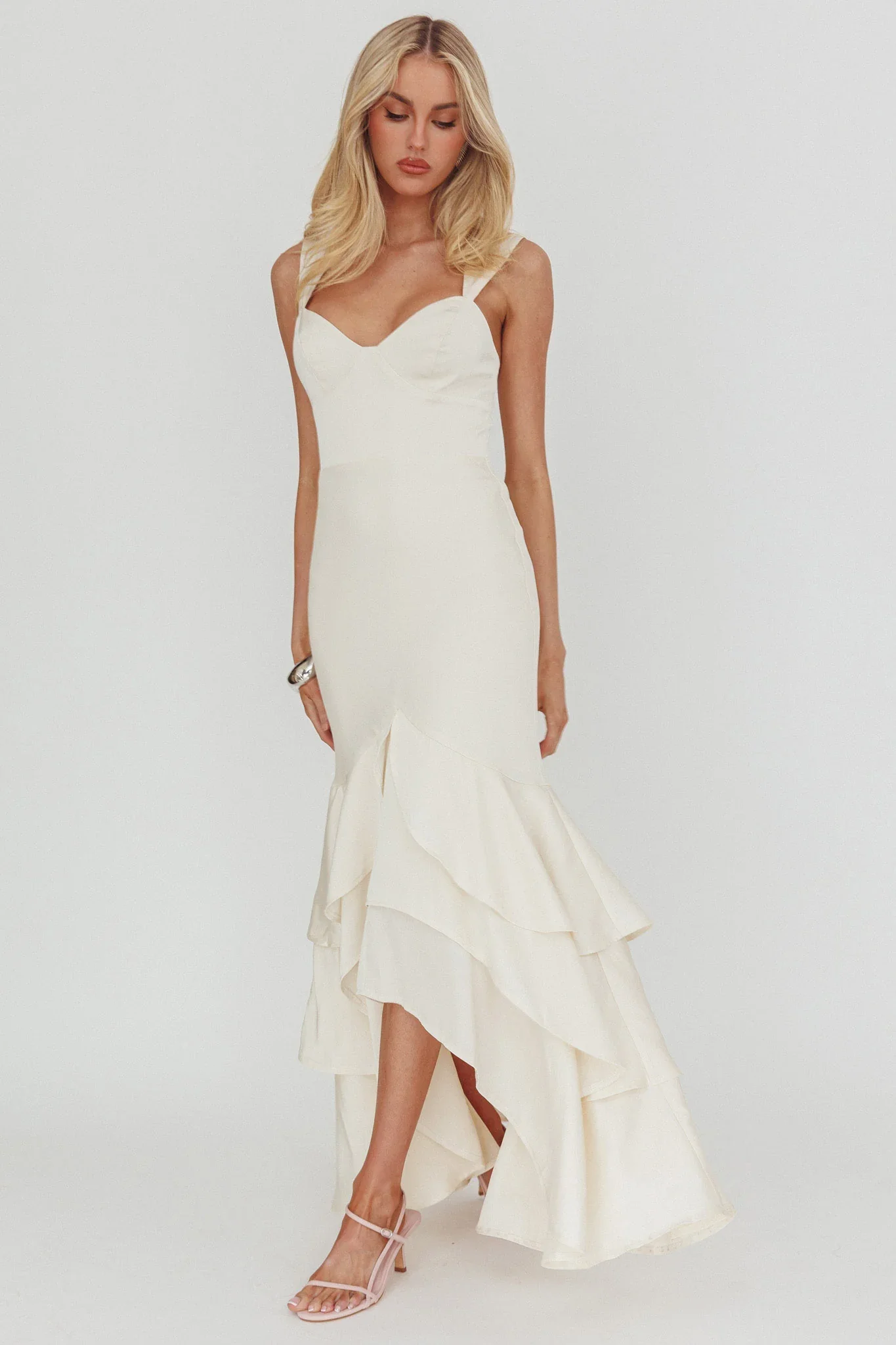 Baylin Layered Mermaid Hem Maxi Dress Cream - luluinthesky