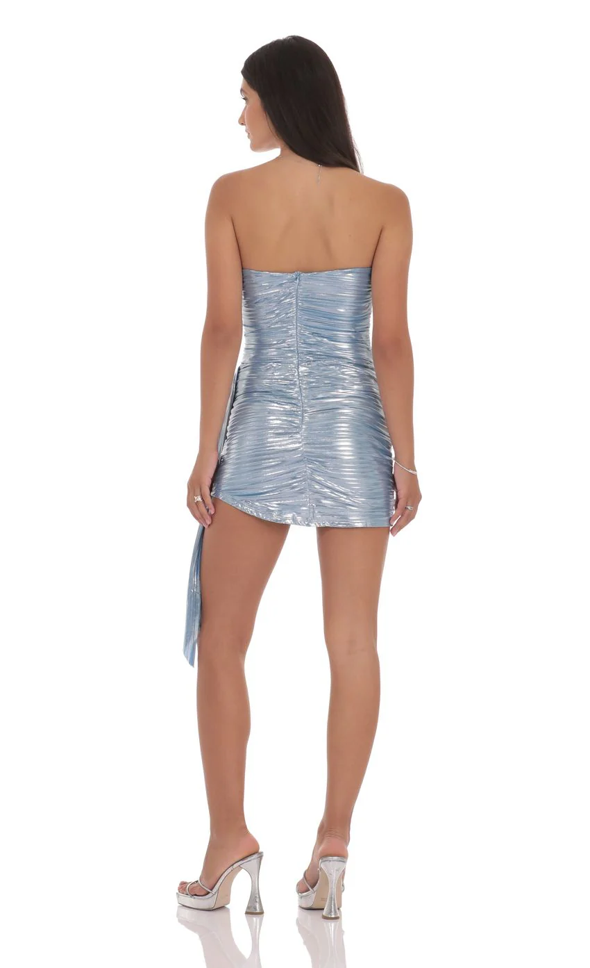 Metallic Corset Tassel Dress in Light Blue - luluinthesky