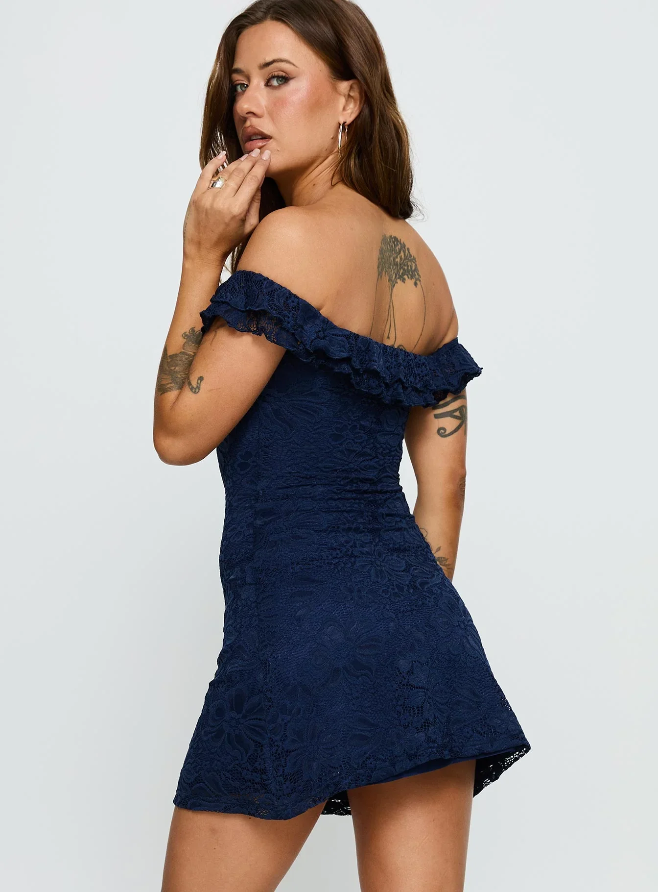 Anabeila Strapless Frill Mini Dress Navy - luluinthesky