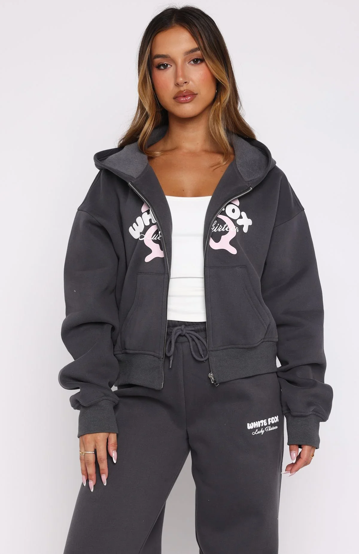 Lucky Thirteen Audrina Boxy Zip Front Hoodie Volcanic - luluinthesky