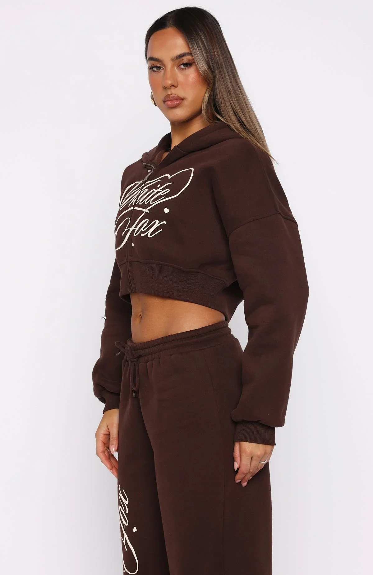 Love You Regardless Cropped Zip Front Hoodie Chocolate - luluinthesky