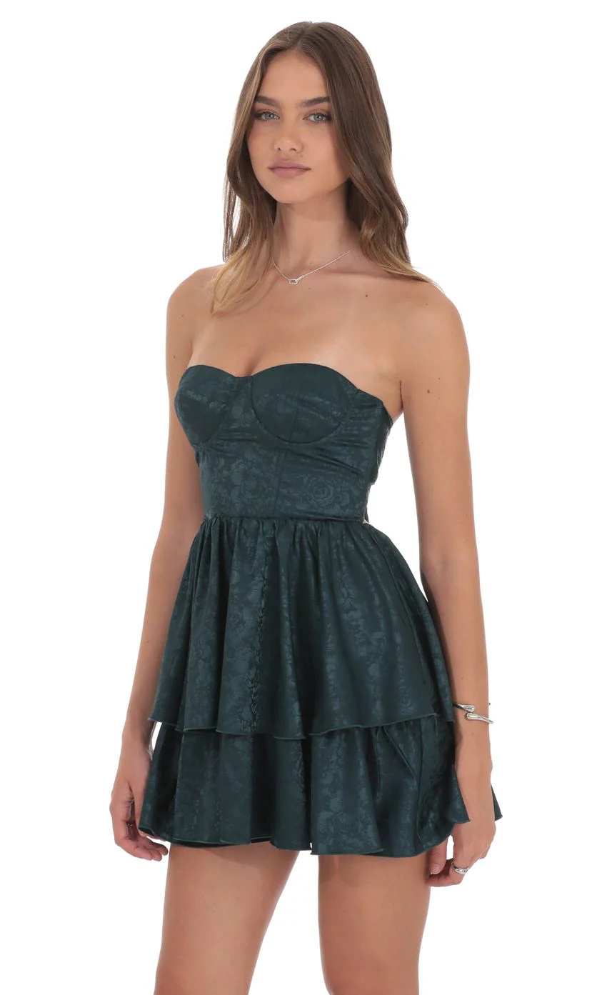 Jacquard Corset A-line Dress in Green - luluinthesky