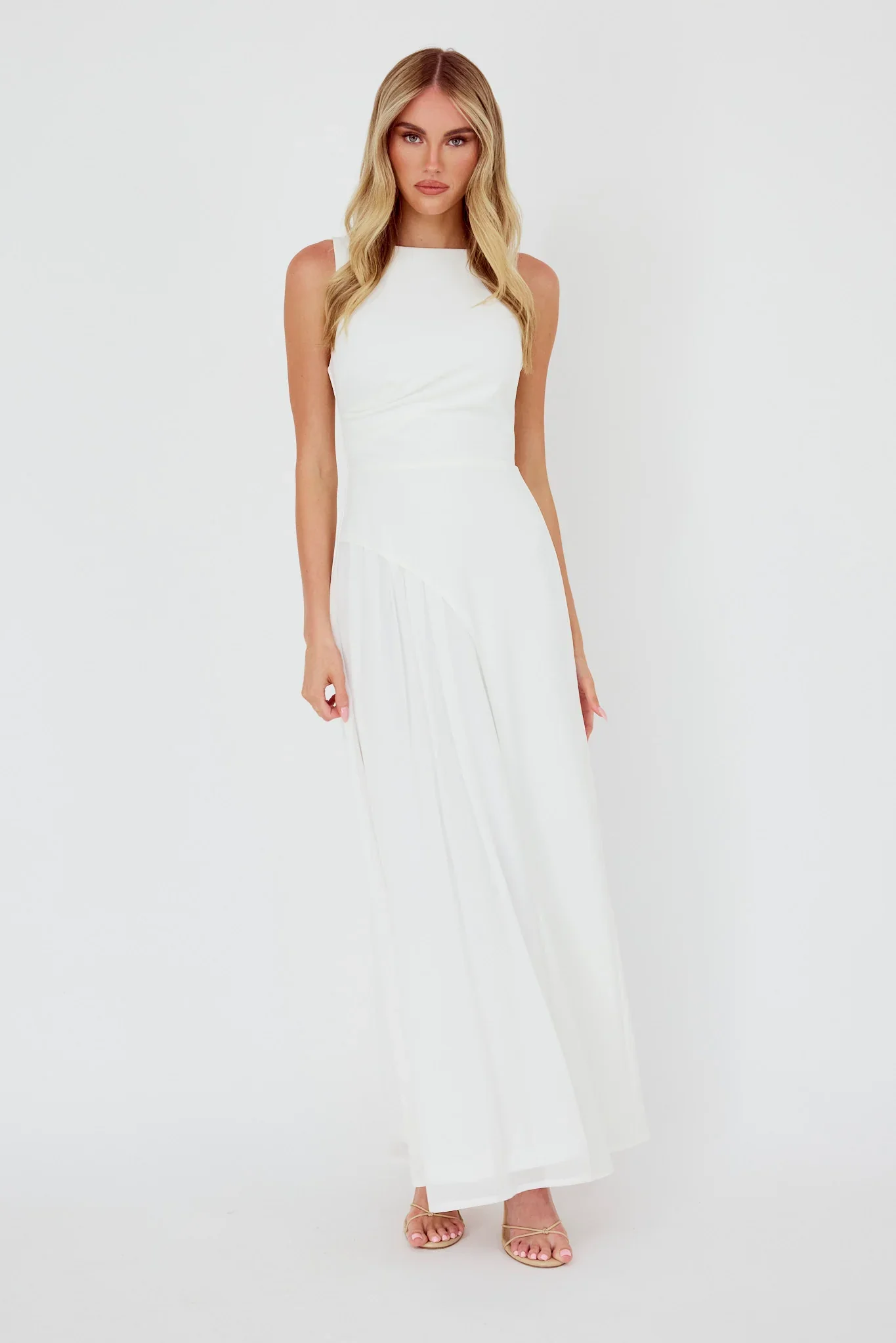 Ibis Pleat Detail Maxi Dress Off White - luluinthesky
