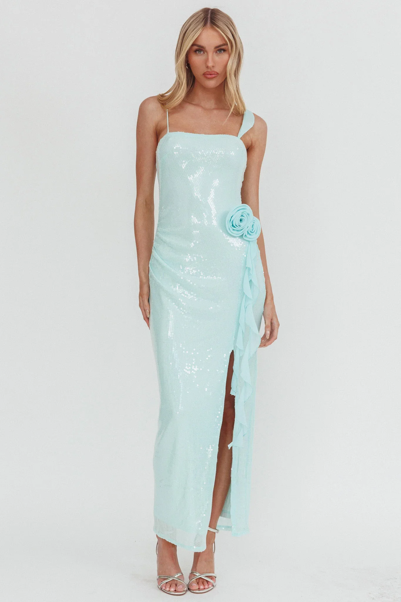 She Glows Cami Strap Sequin Maxi Dress Mint - luluinthesky