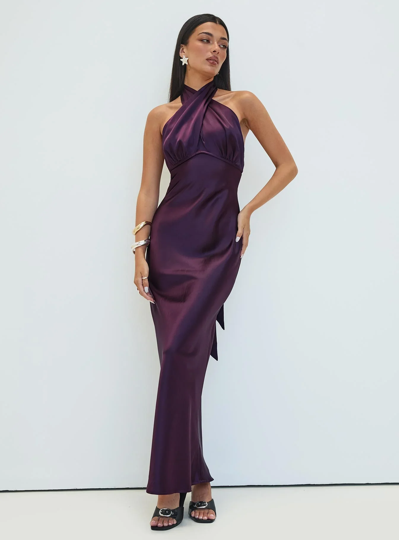 Rosaminta Halter Maxi Dress Plum - luluinthesky