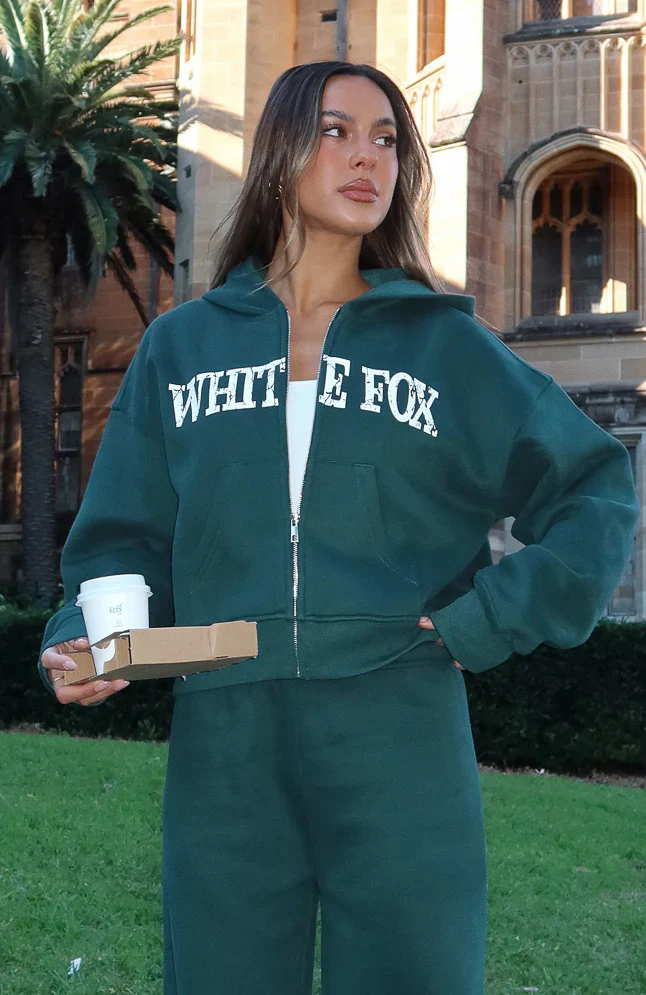 Brand New Start Boxy Zip Front Hoodie Forest Green - luluinthesky