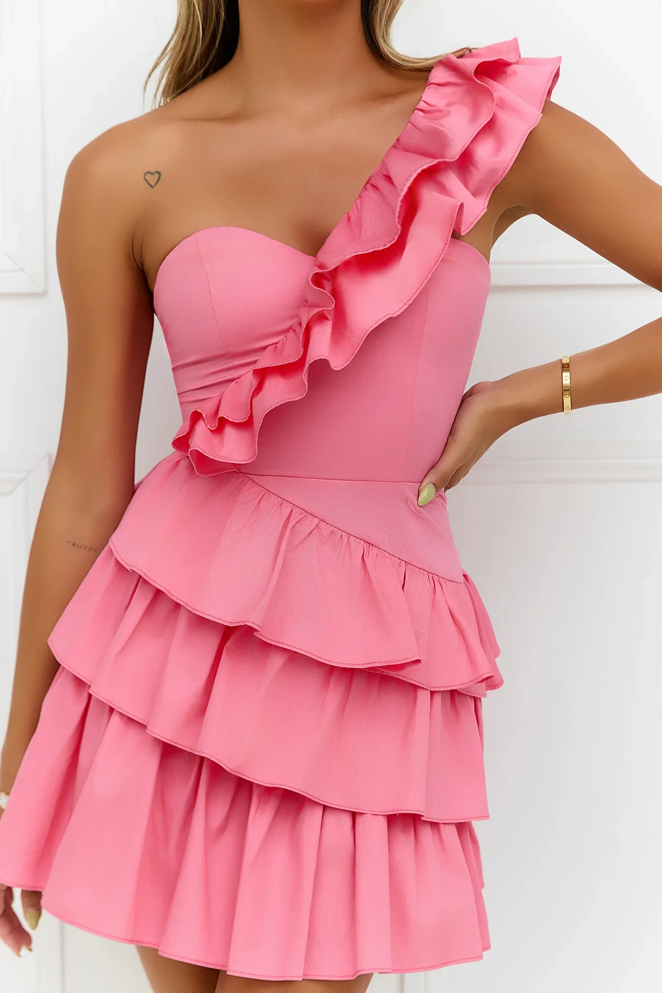 Precious Time One Shoulder Mini Dress Pink - luluinthesky