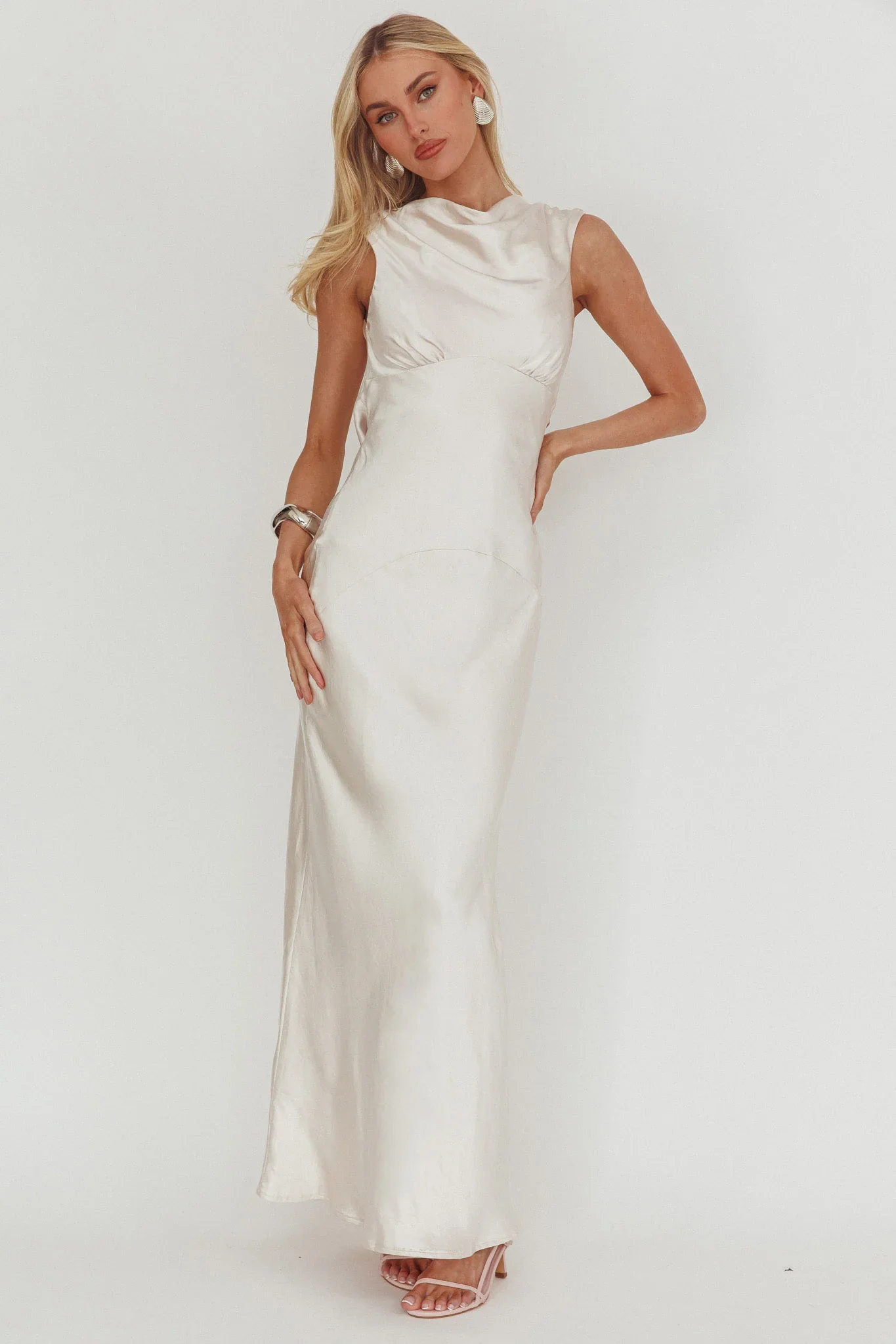 Cheers To You Cowl Back Maxi Dress Oyster - luluinthesky