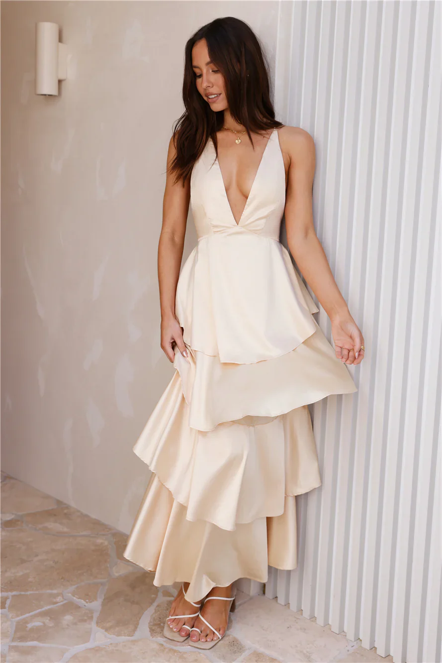 Golden Age Satin Maxi Dress Yellow - luluinthesky