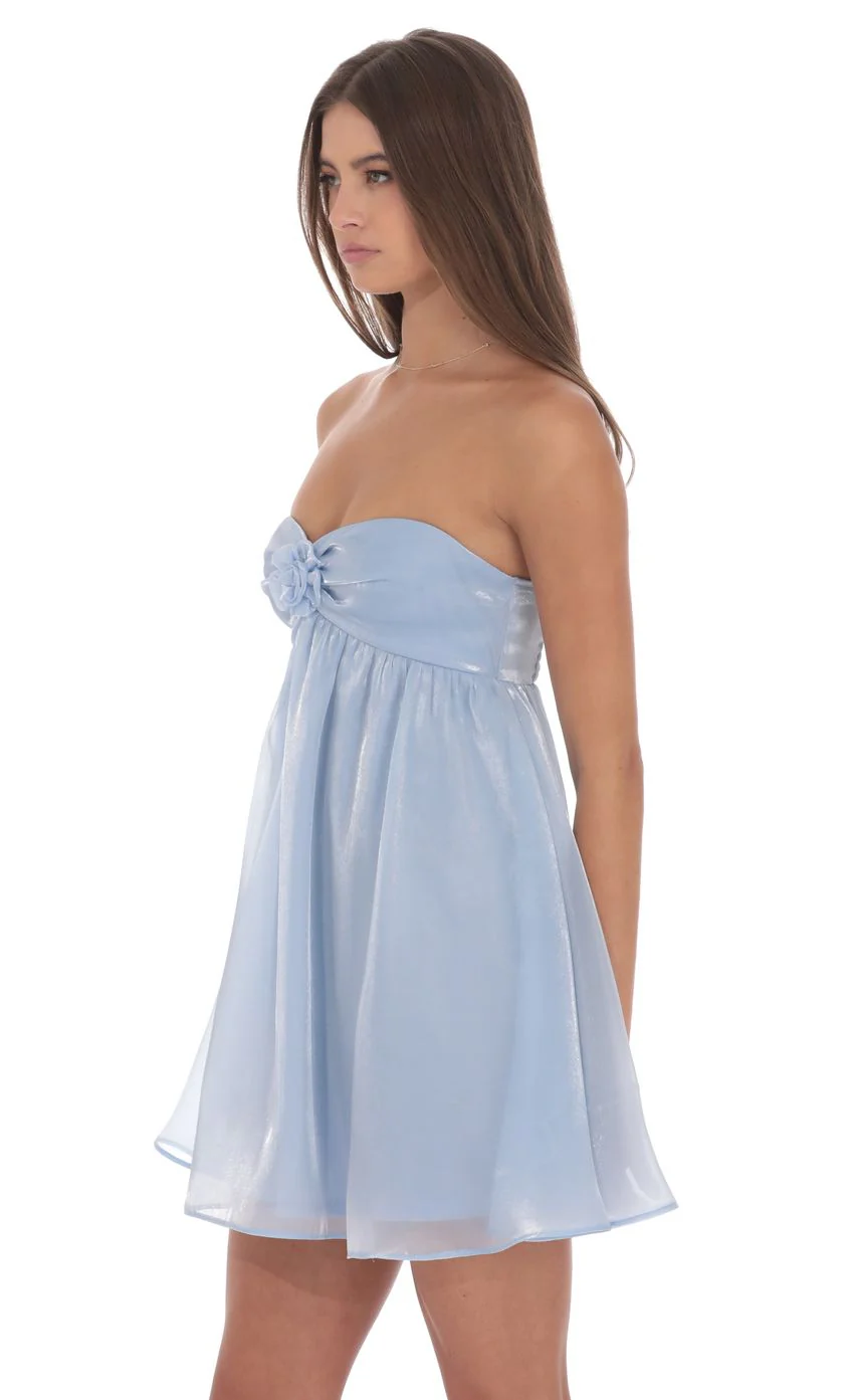 Strapless Florette Babydoll Dress in Icy Blue - luluinthesky