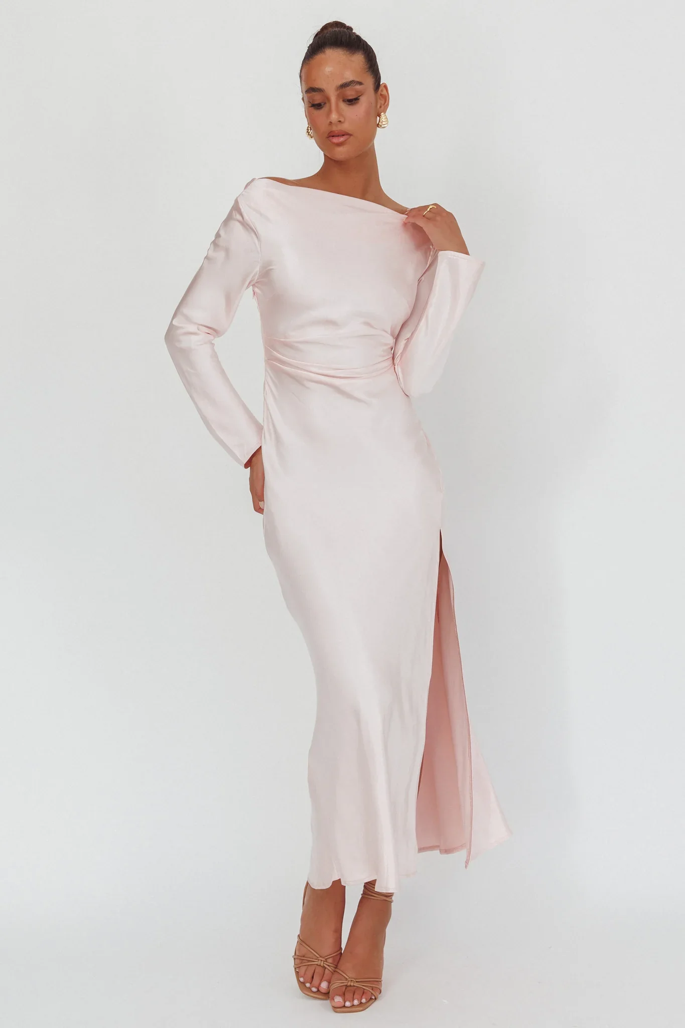Loveland Long Sleeve Cowl Back Maxi Dress Pink - luluinthesky