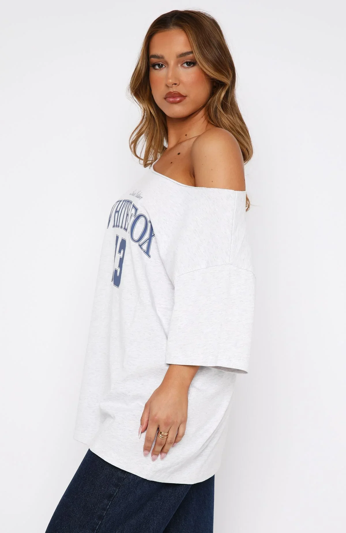 Everything In Time Off Shoulder Oversized Tee Grey Marle - luluinthesky