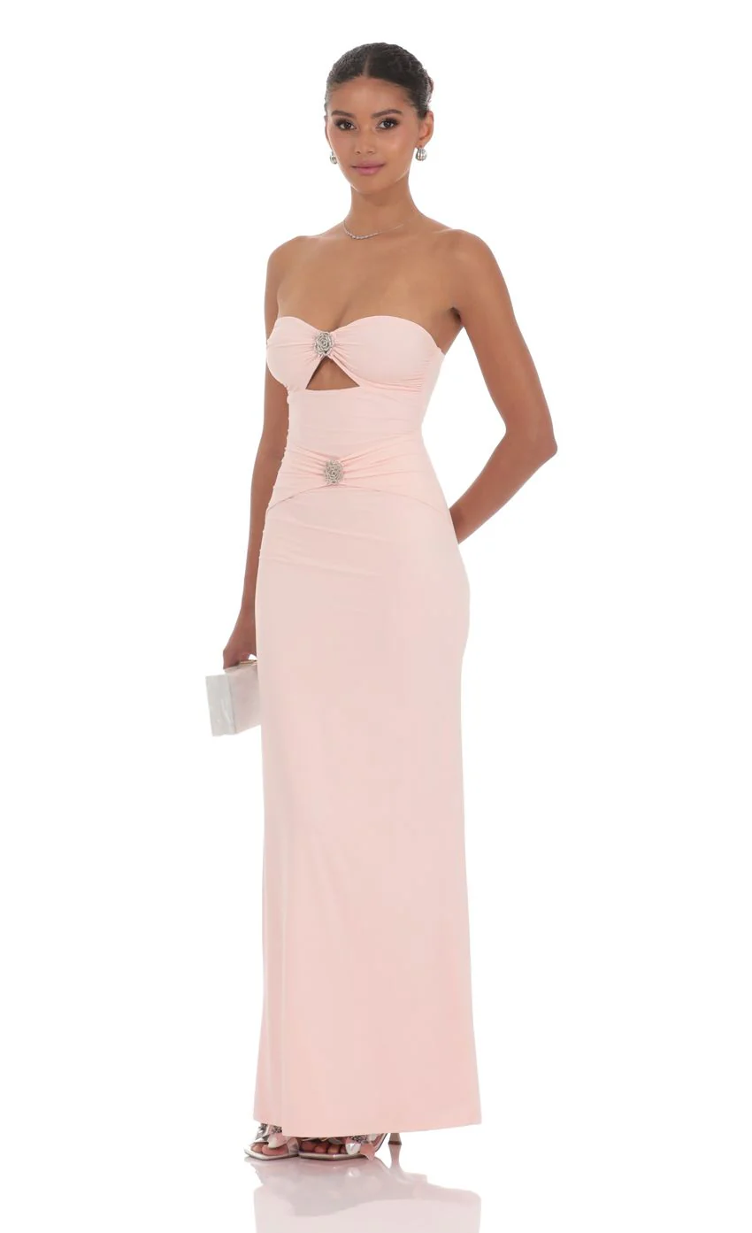 Silver Rose Cutout Maxi Dress in Pink - luluinthesky