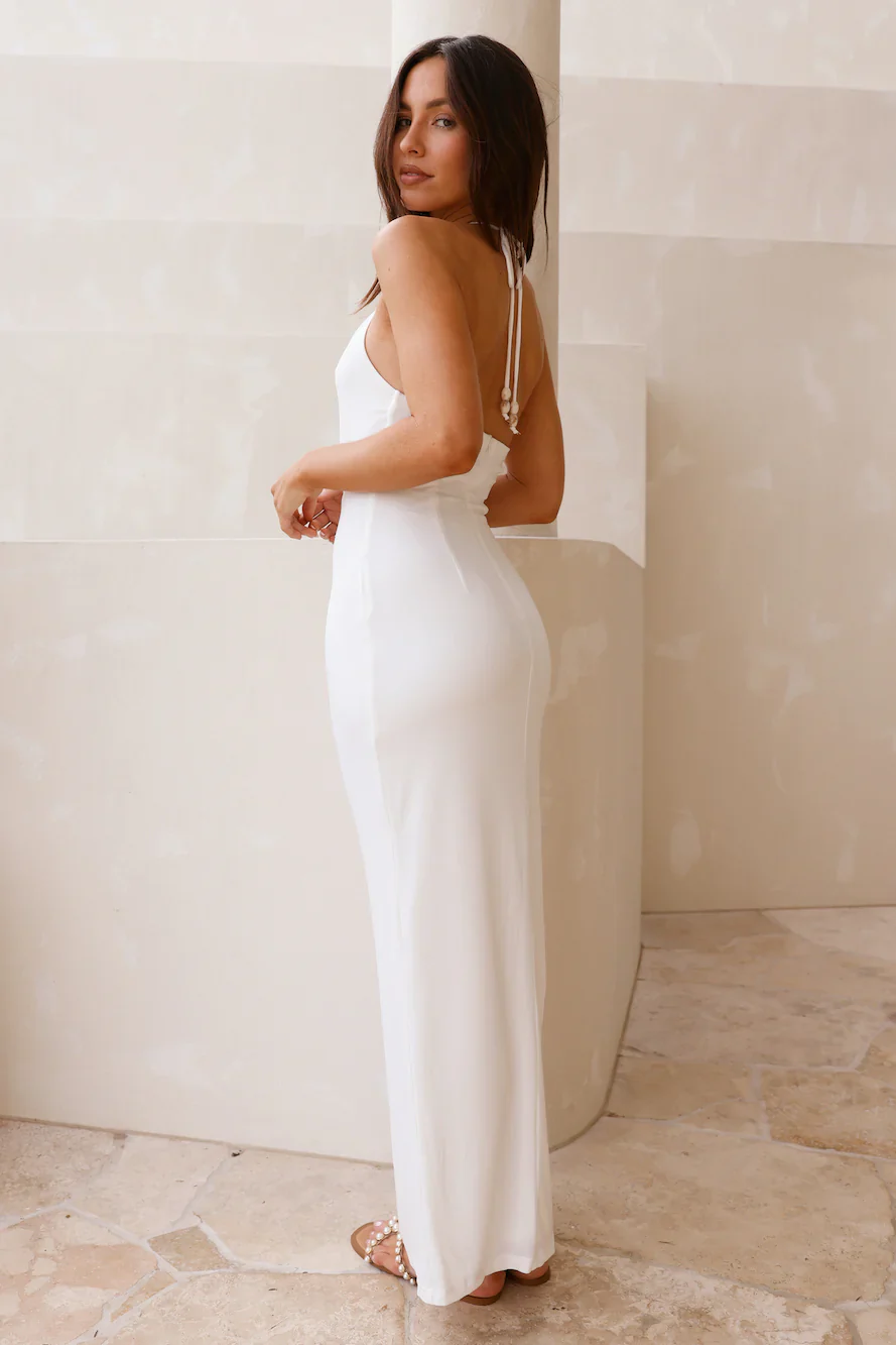South Of France Halter Maxi Dress White - luluinthesky