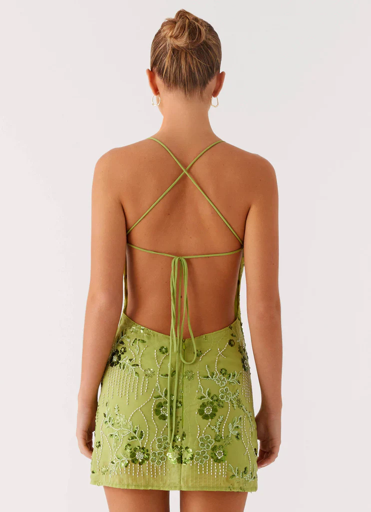 Vietta Sequin Cami Mini Dress - Lime - luluinthesky