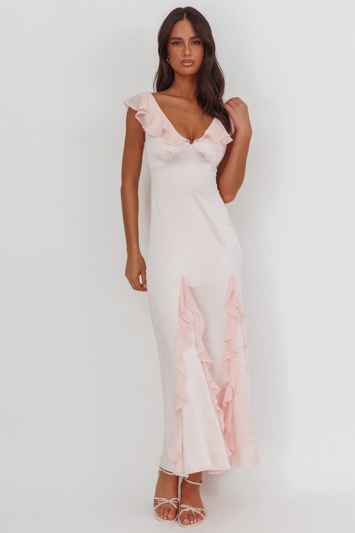 Zerai Ruffle Trimmed Maxi Dress Pink - luluinthesky