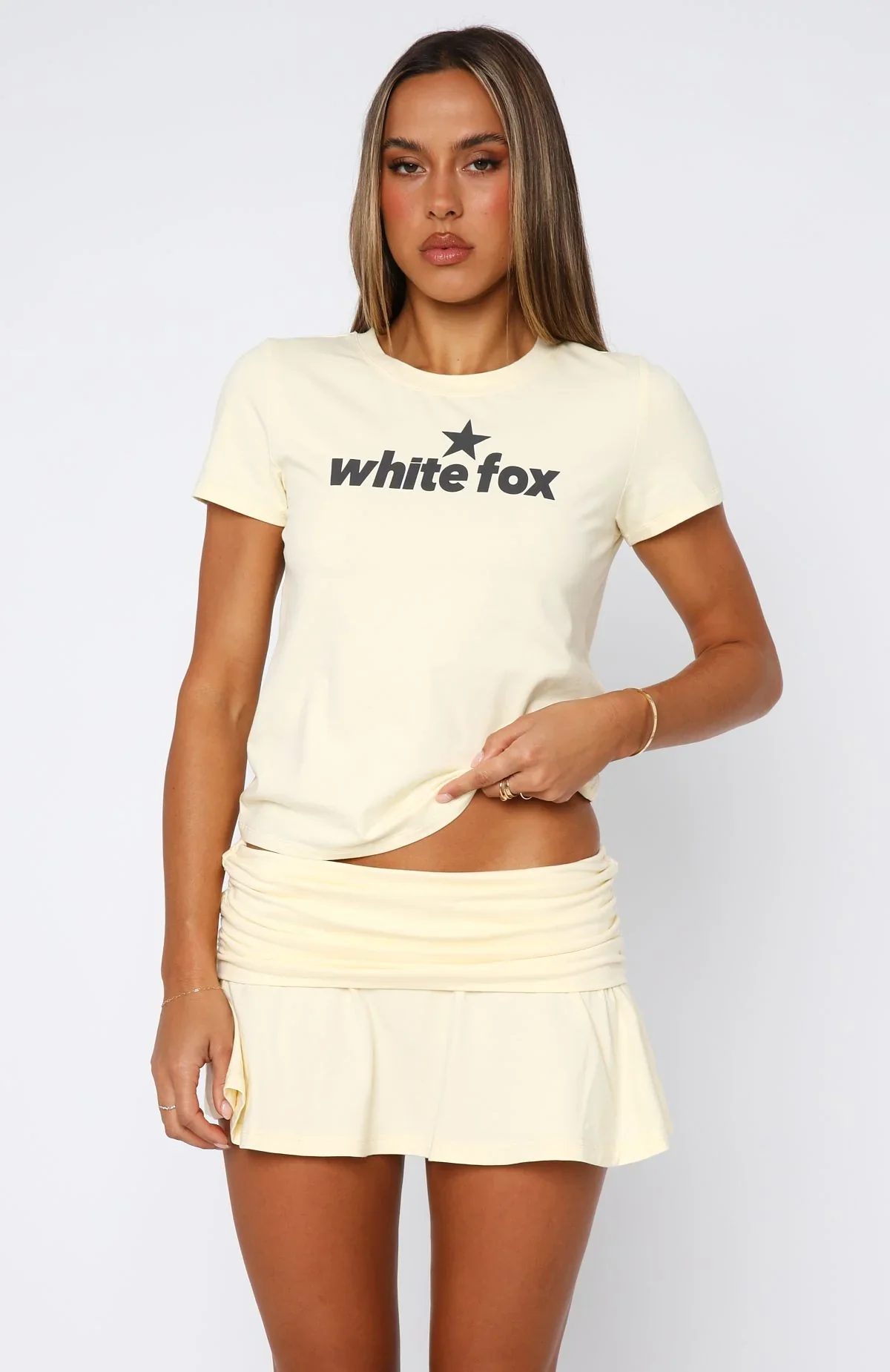 From The Archives Gigi Fold Over Mini Skirt Lemon - luluinthesky