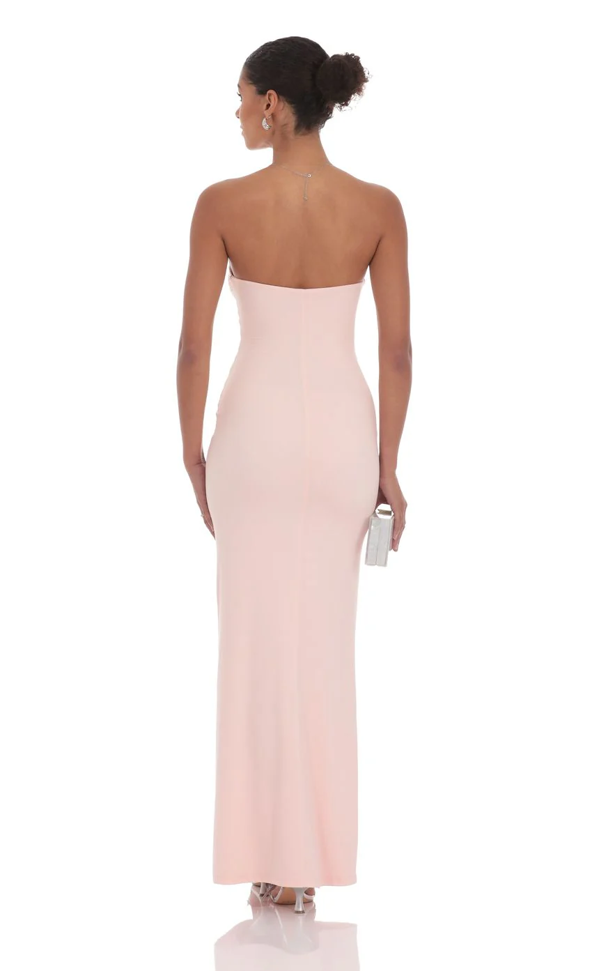 Silver Rose Cutout Maxi Dress in Pink - luluinthesky