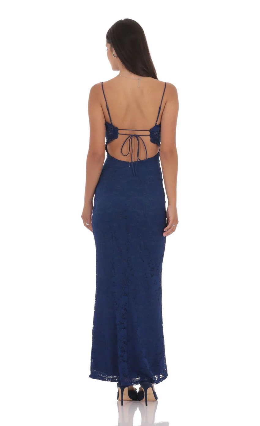 Lace Cutout Maxi Dress in Blue - luluinthesky