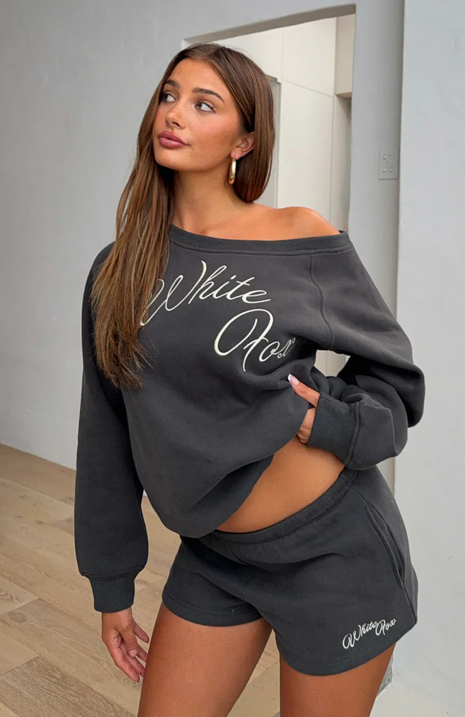 Lucky Thirteen Elsa Off Shoulder Sweater Charcoal - luluinthesky
