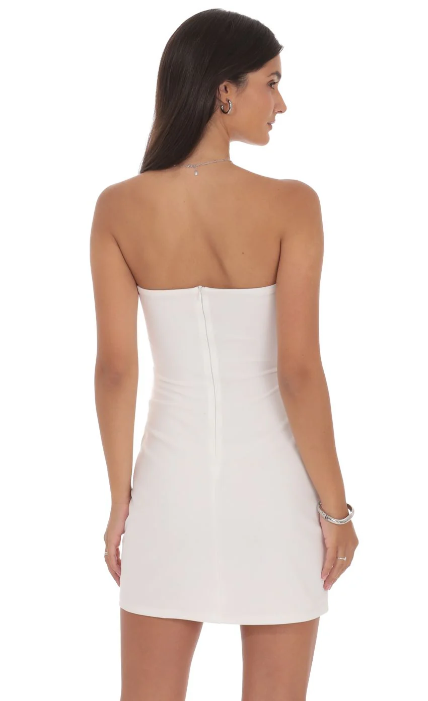 Pearl Butterfly Strapless Dress in White - luluinthesky