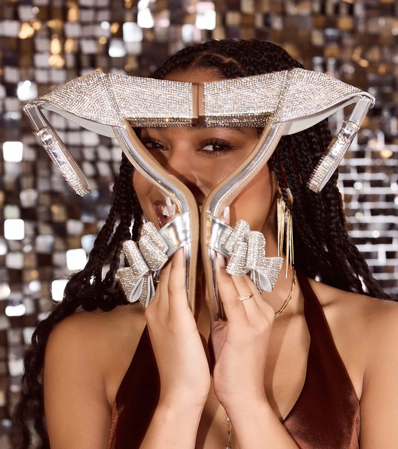 Endless Glam Rhinestone Bow Block Heels - luluinthesky