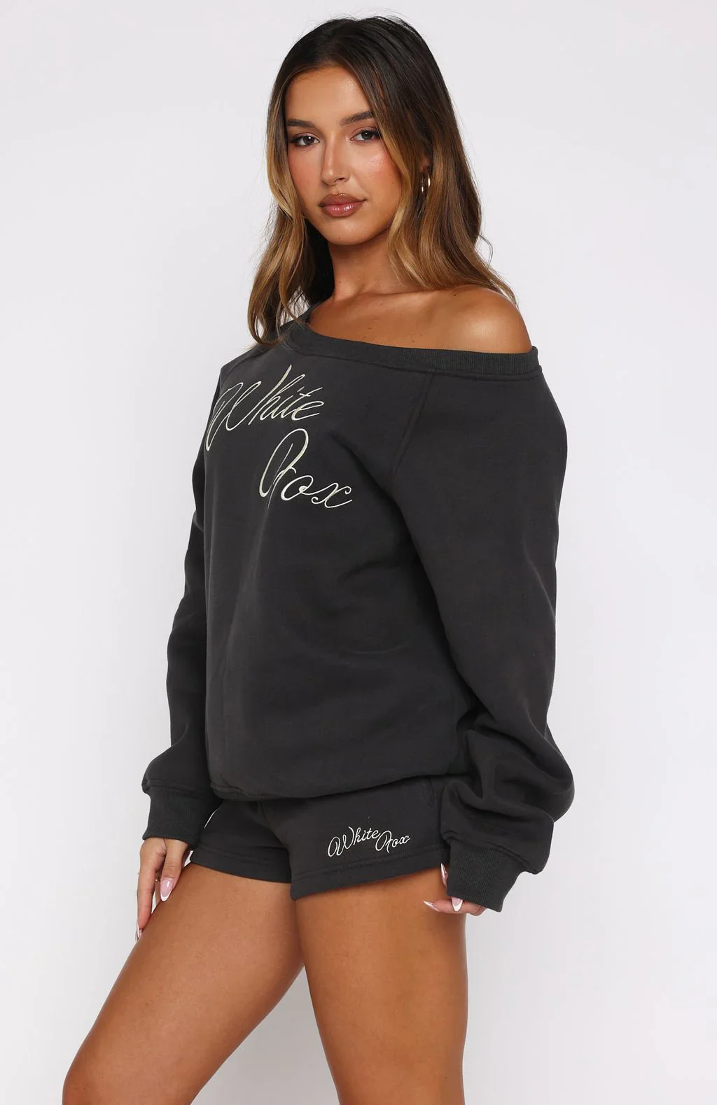 Lucky Thirteen Elsa Off Shoulder Sweater Charcoal - luluinthesky