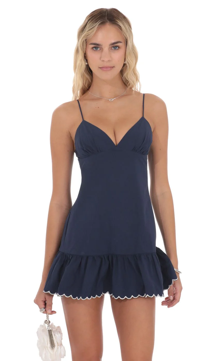 Scallop Ruffle Dress in Navy - luluinthesky