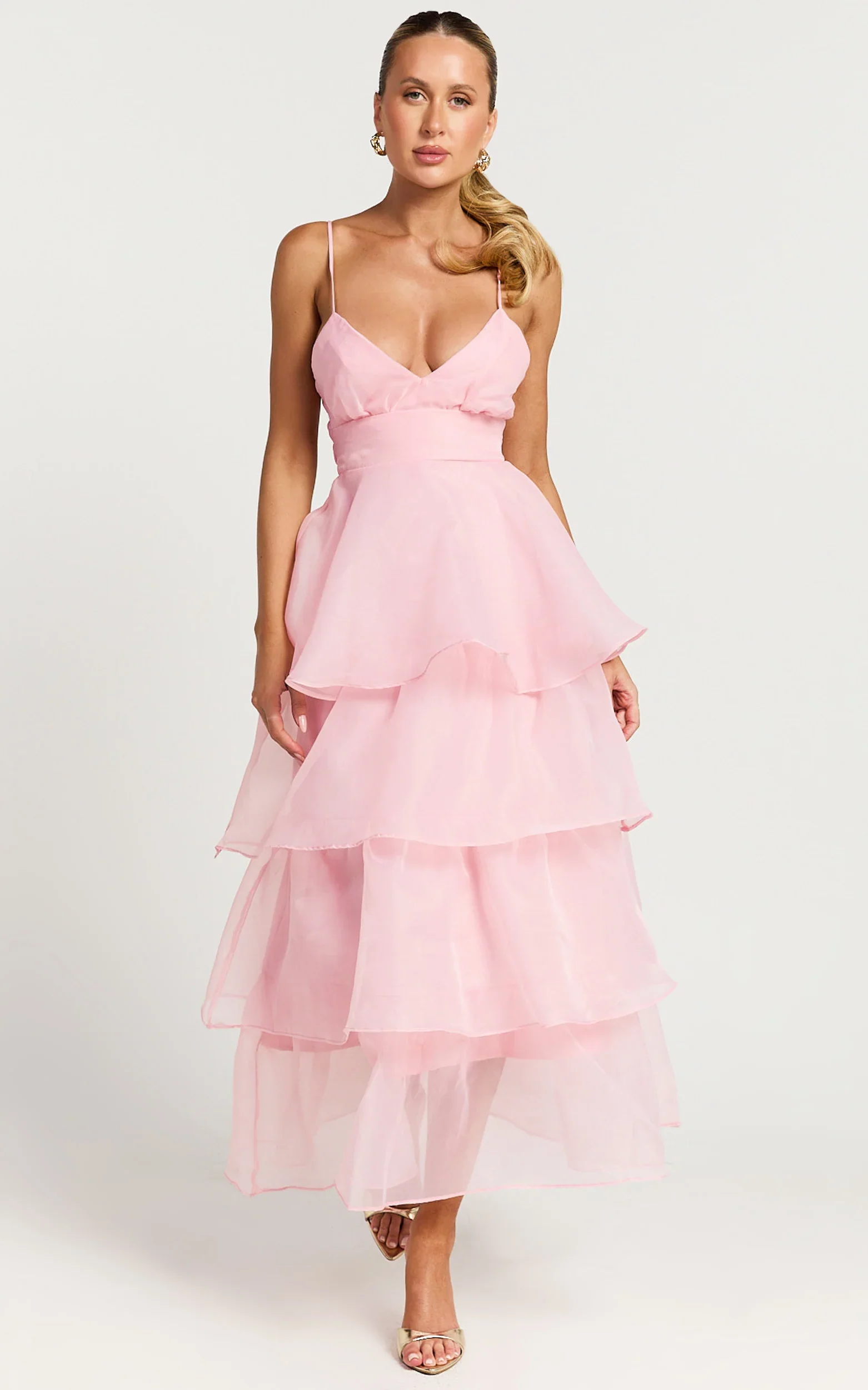 Cindy Midi Dress Layered Skirt Dress in Soft Pink - luluinthesky