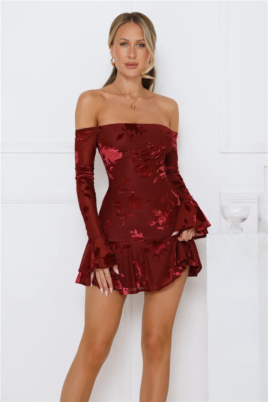 Electric Envy Off Shoulder Mini Dress Wine - luluinthesky
