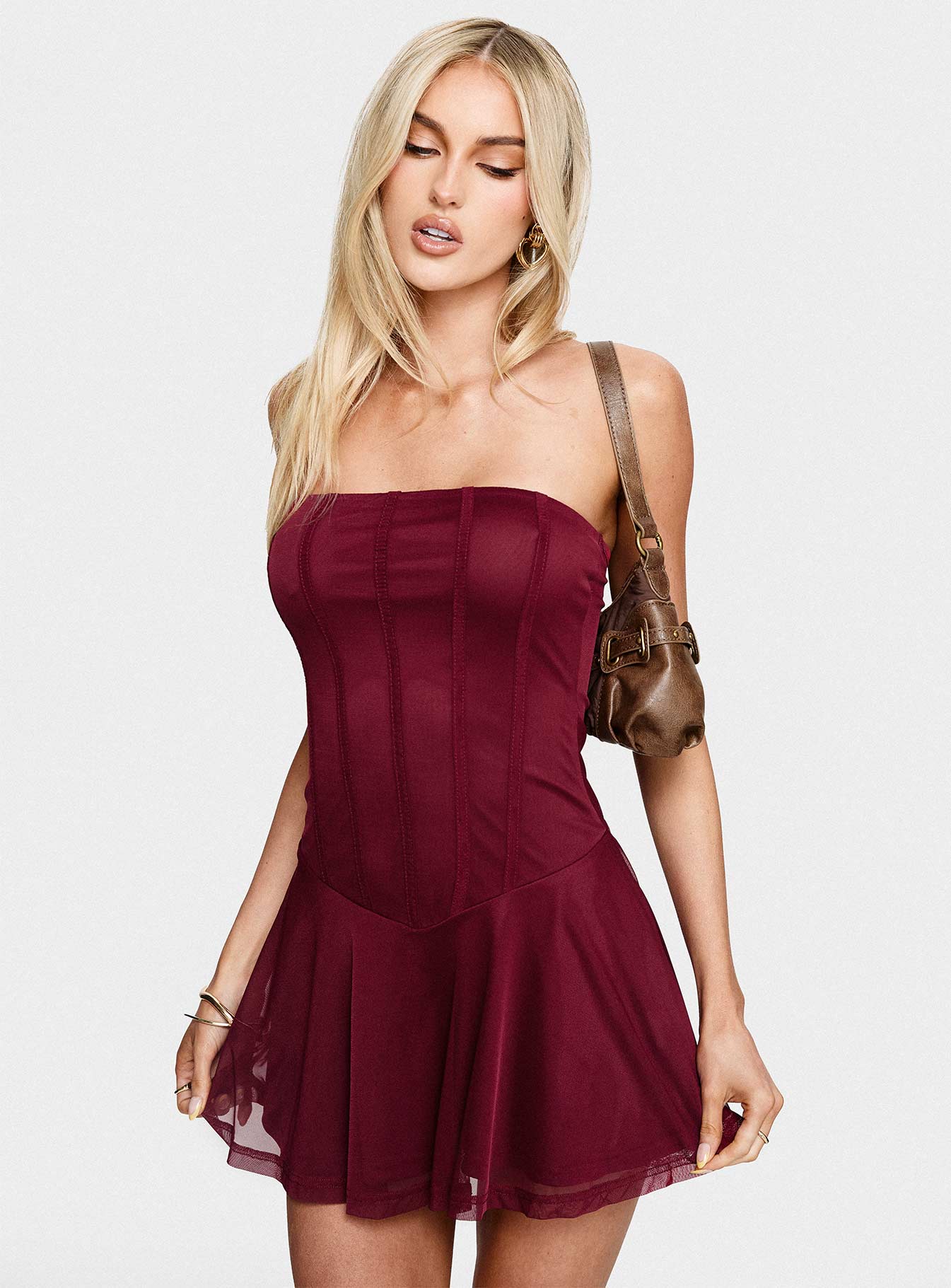 Kristyna Strapless Playsuit Burgundy - luluinthesky