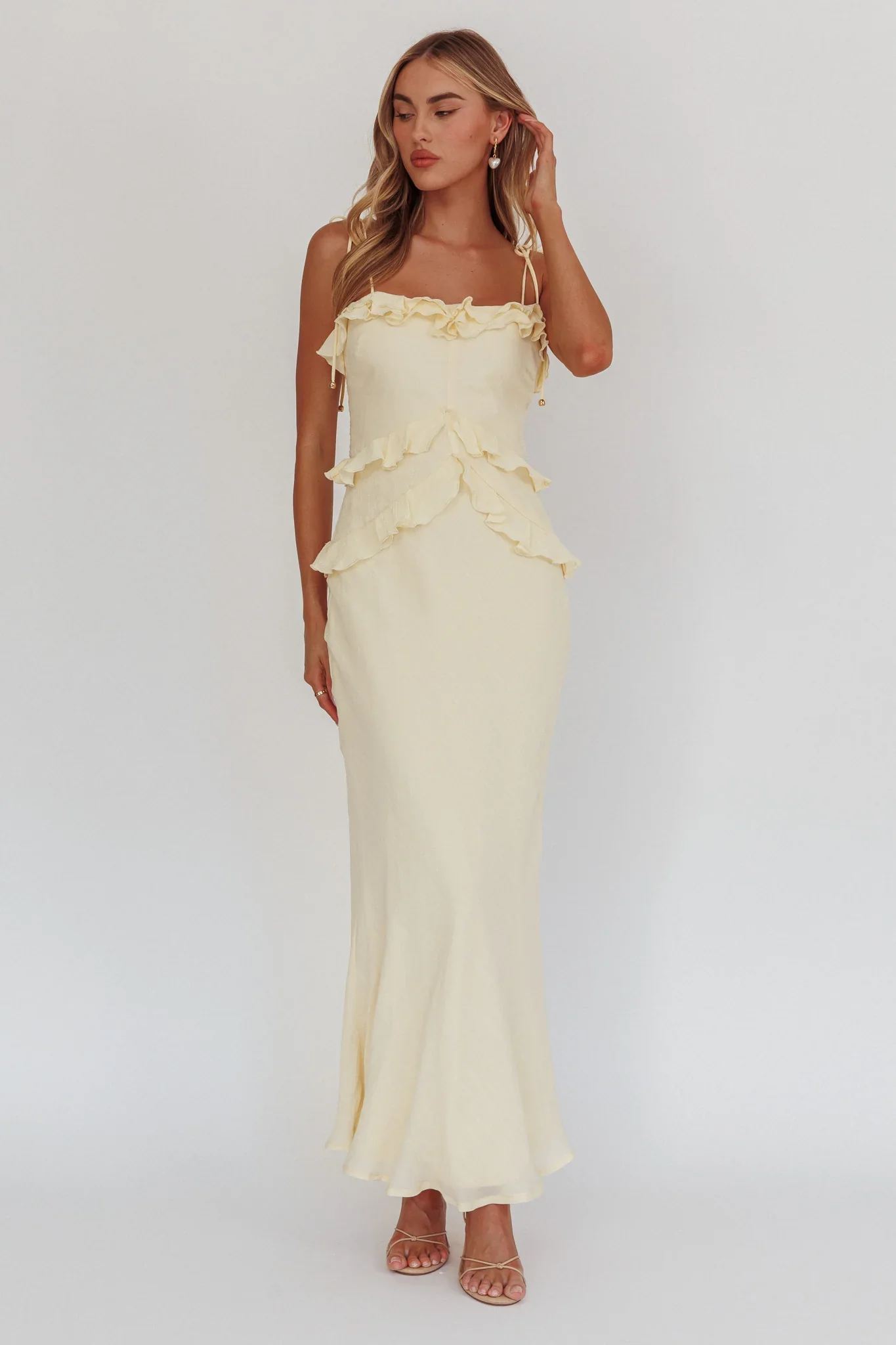 On A Roll Frill Trim Maxi Dress Yellow - luluinthesky