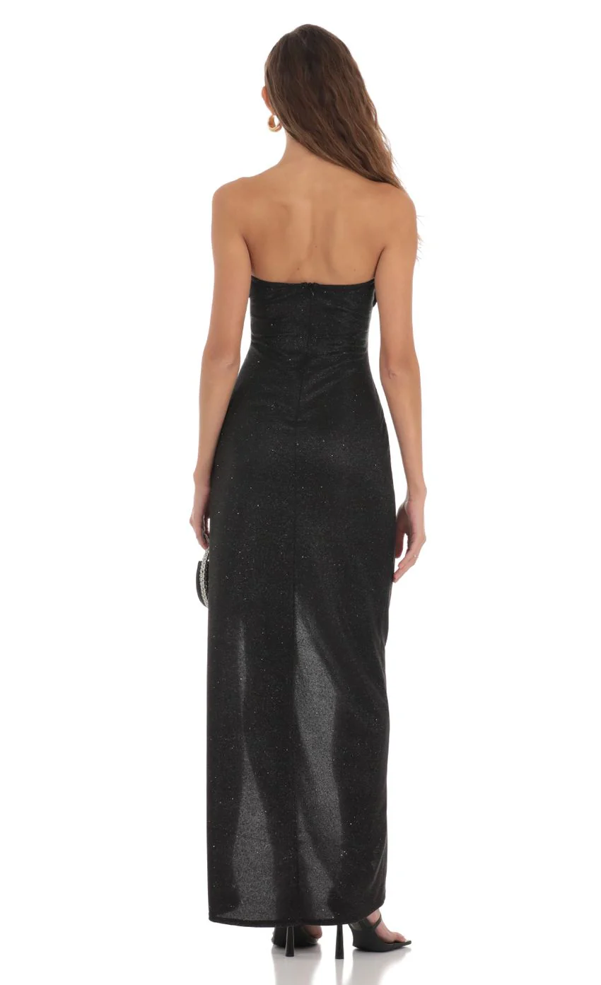 Overlap Shimmer Strapless Dress in Black - luluinthesky