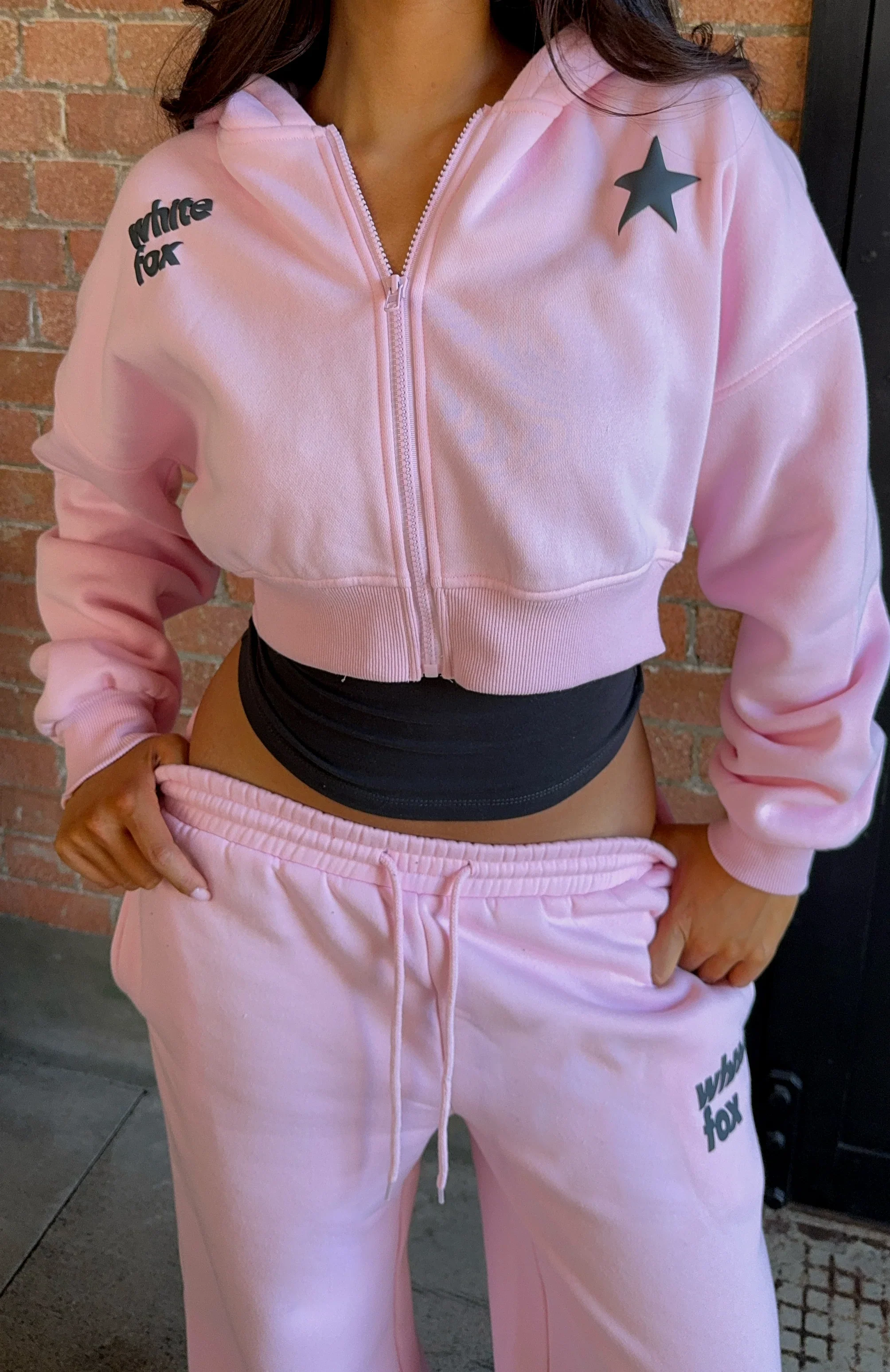 From The Archives Charli Cropped Zip Front Hoodie Pink - luluinthesky