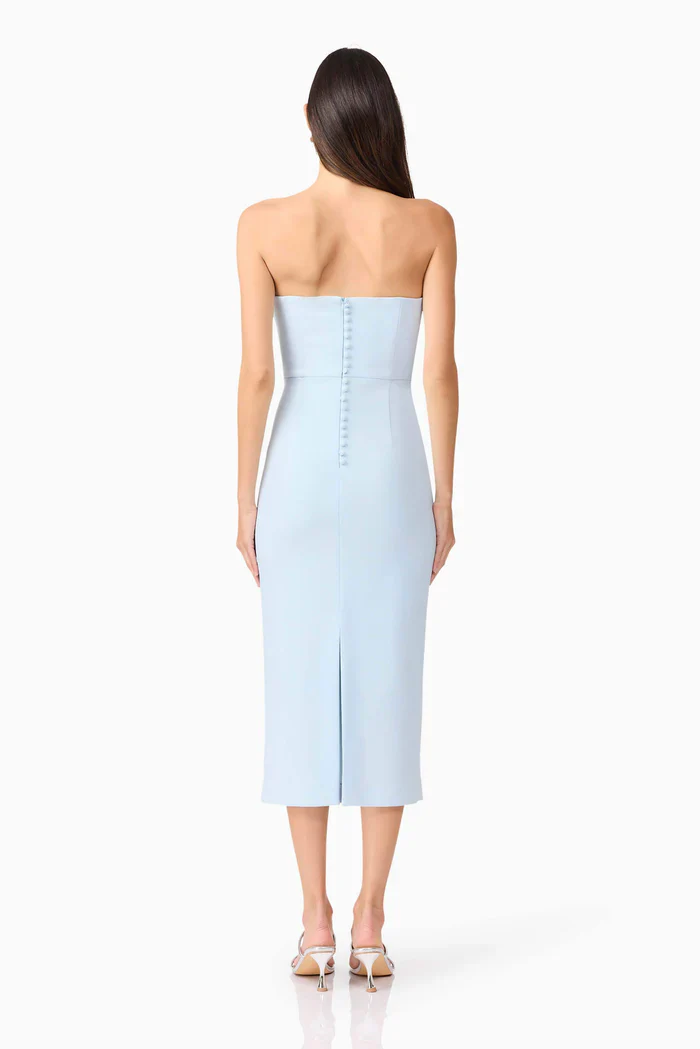 Ami Strapless Midi Dress in Blue - luluinthesky