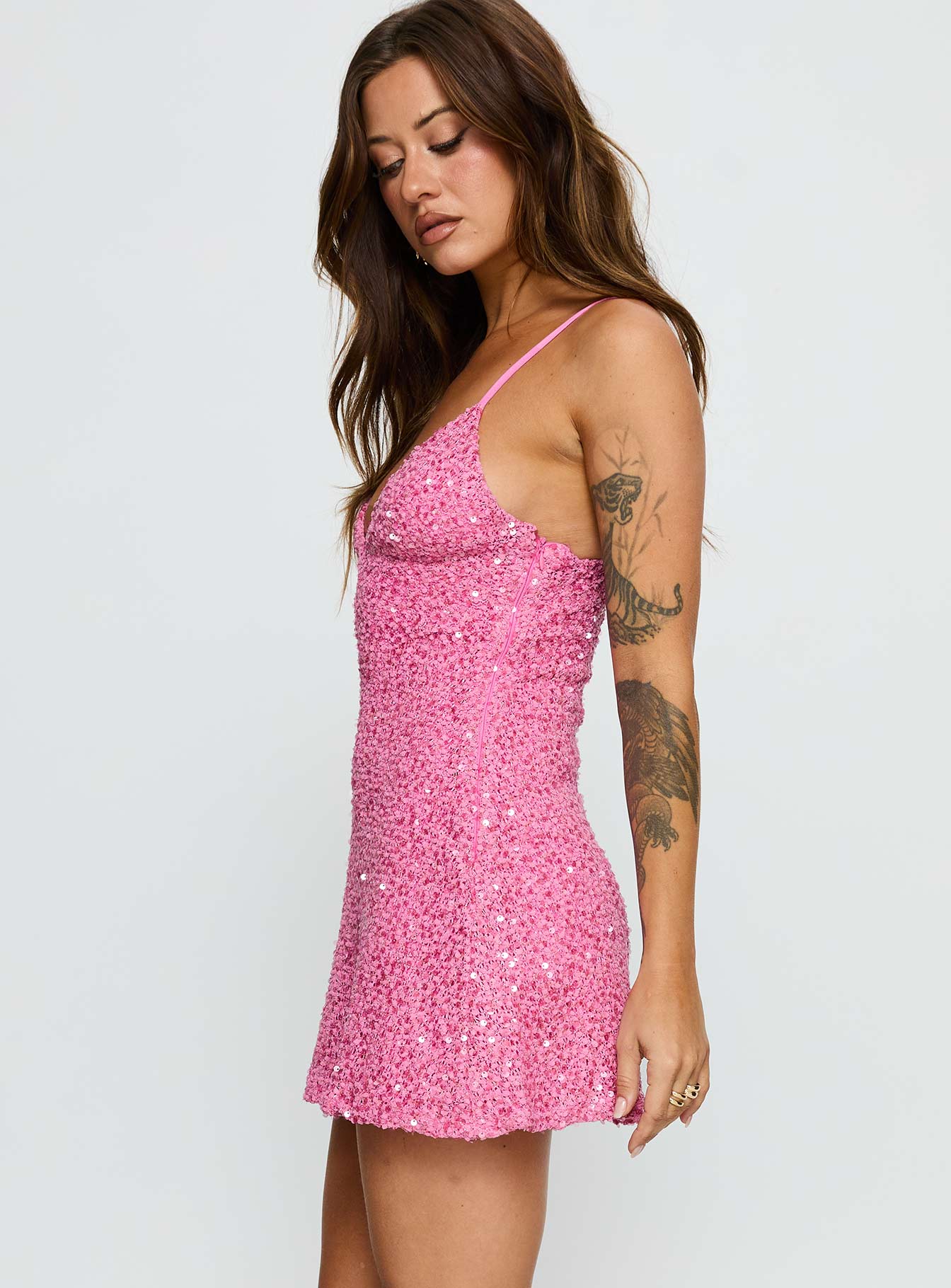 Feel The Vibrations Sequin Mini Dress Hot Pink - luluinthesky