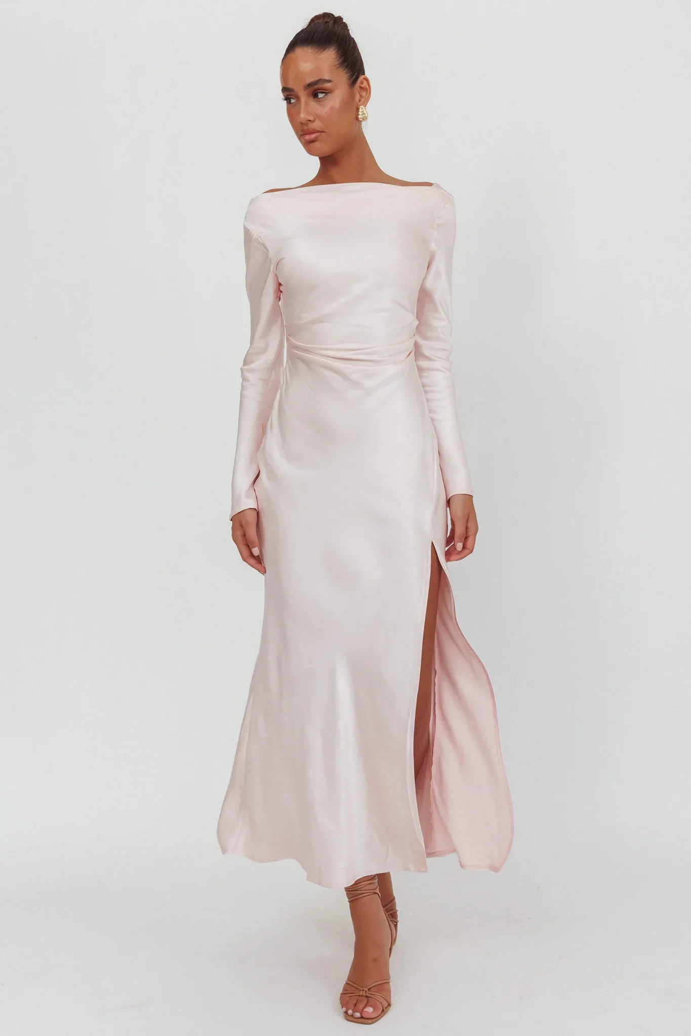 Loveland Long Sleeve Cowl Back Maxi Dress Pink - luluinthesky