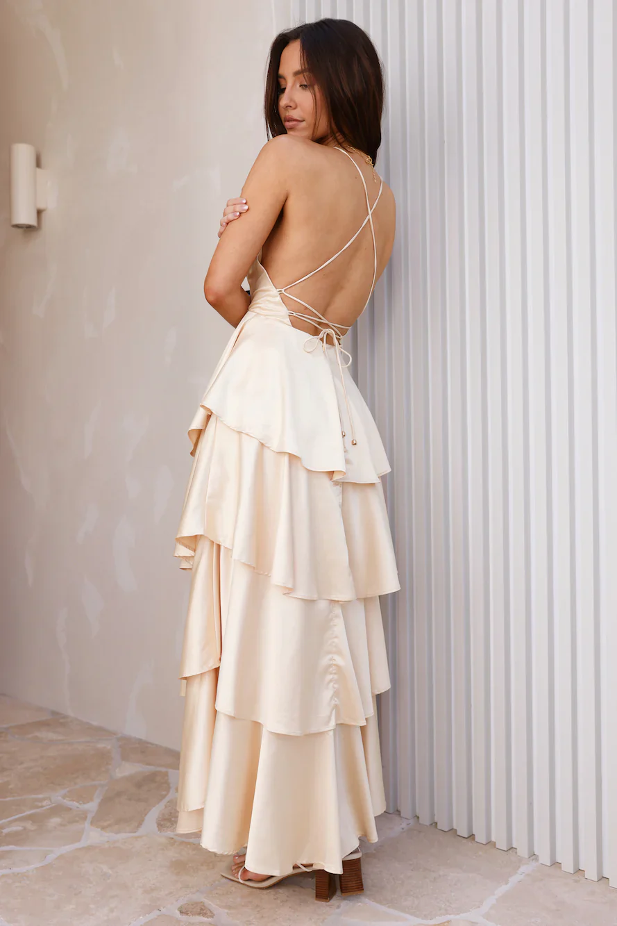 Golden Age Satin Maxi Dress Yellow - luluinthesky