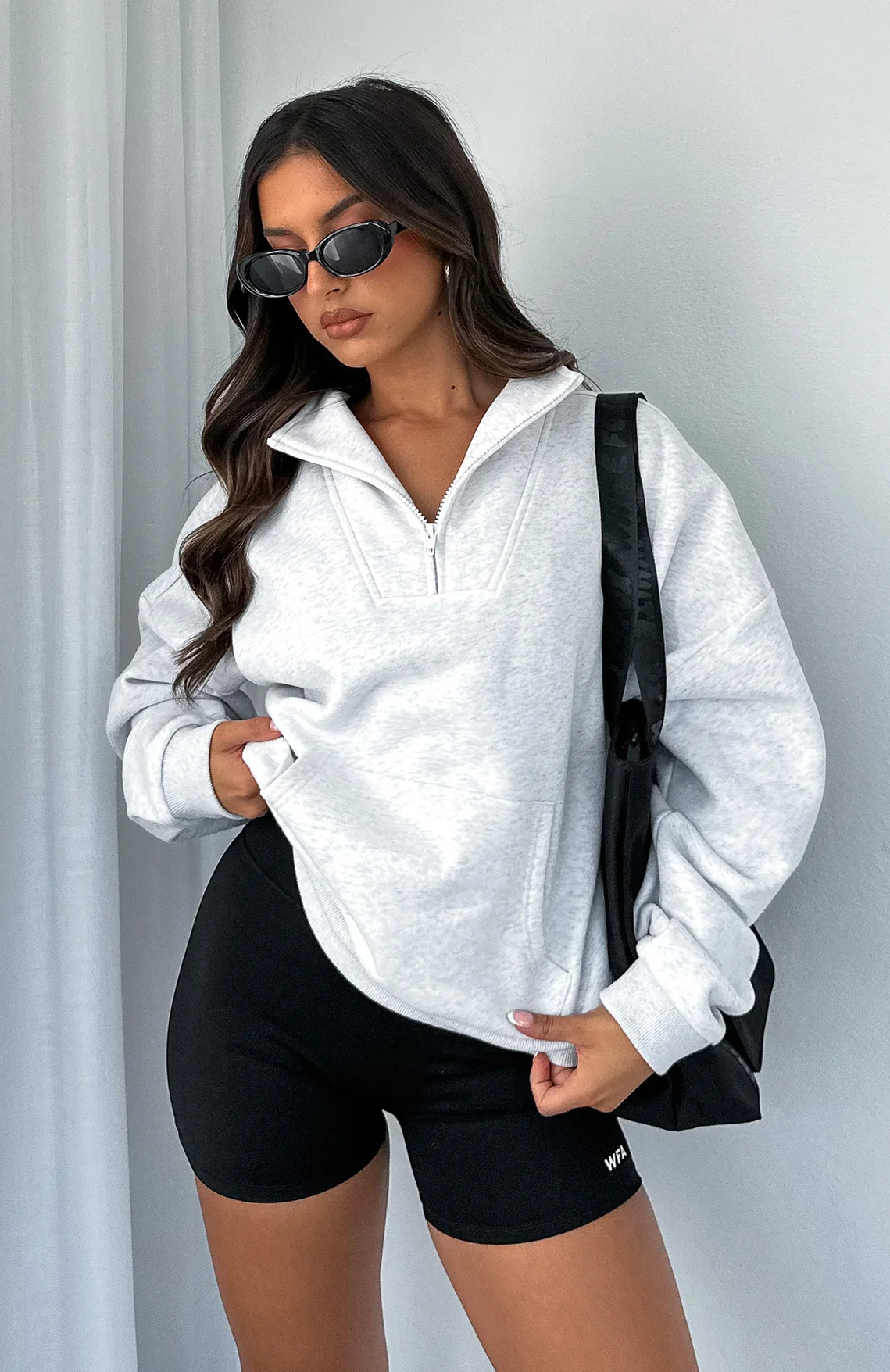 Doing It For You Zip Front Sweater Grey Marle - luluinthesky