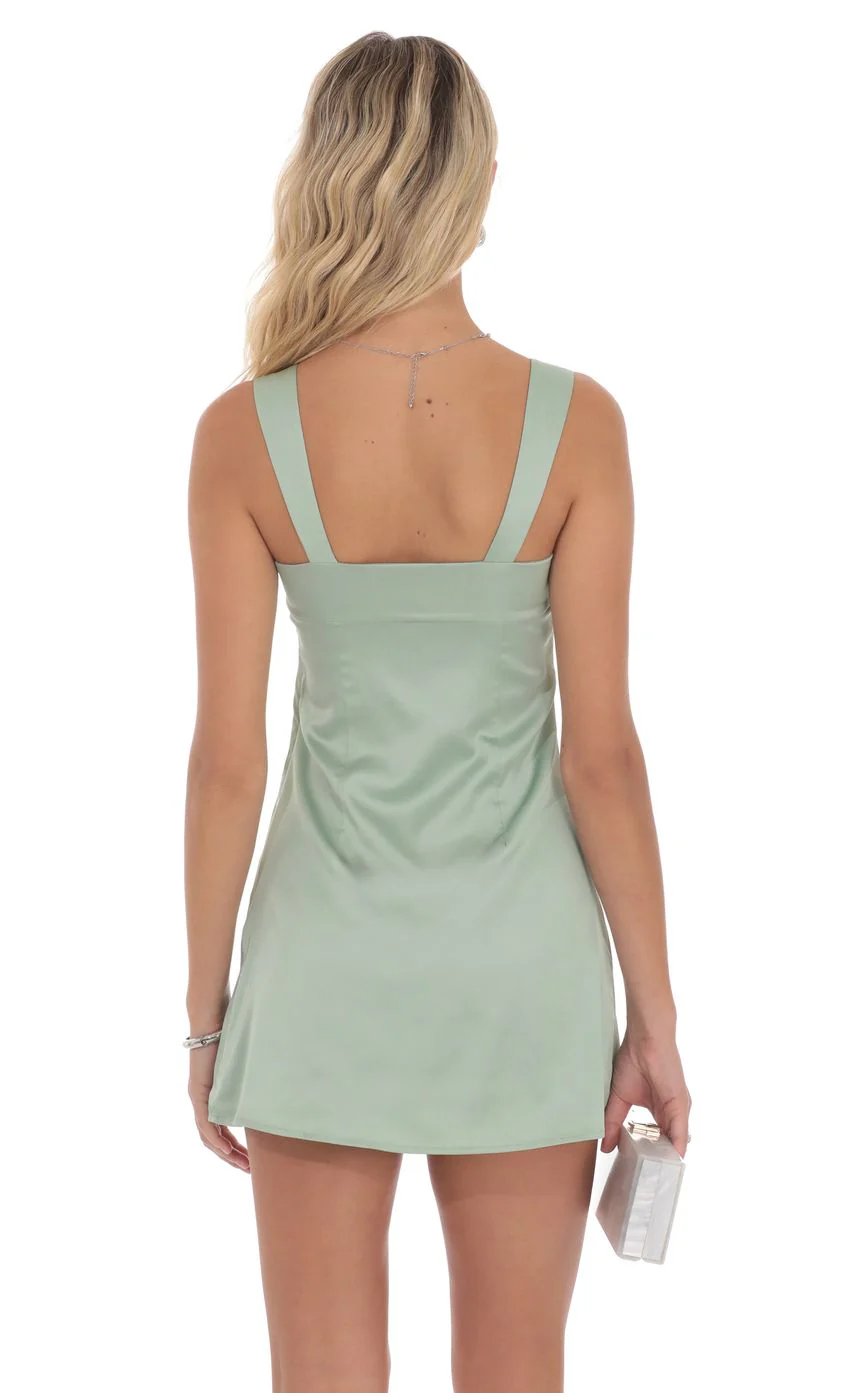Satin Shift Dress in Sage - luluinthesky