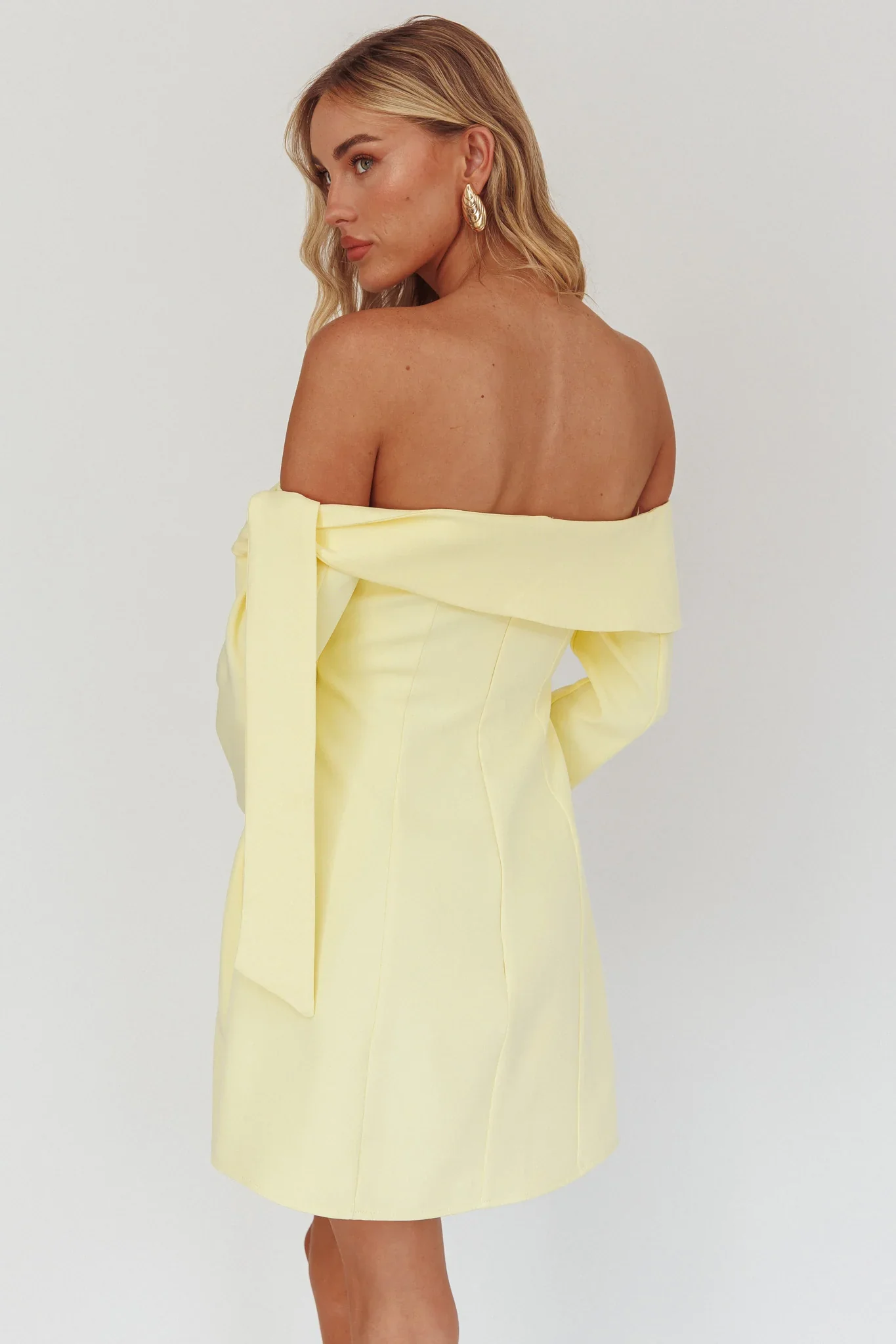 Aurora Sky Off-Shoulder Tie Mini Dress Lemon - luluinthesky