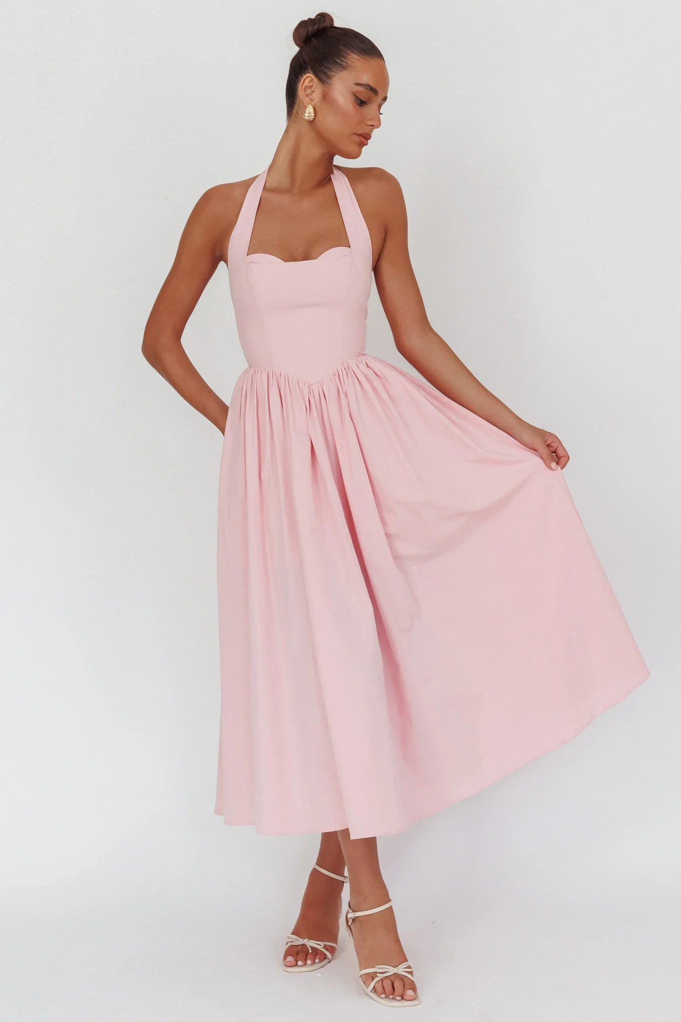 Get My Attention Halterneck Maxi Dress Pink - luluinthesky