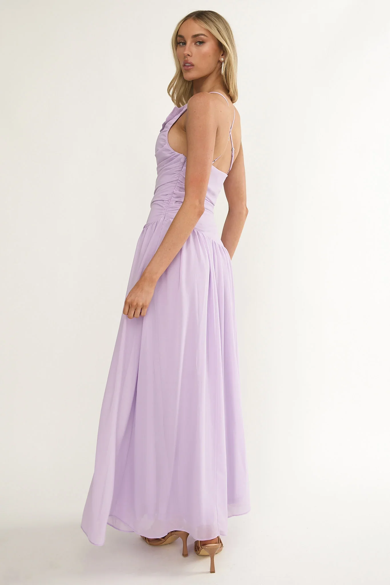 Brighten Drop Waist Flower Accent Maxi Dress Lilac - luluinthesky