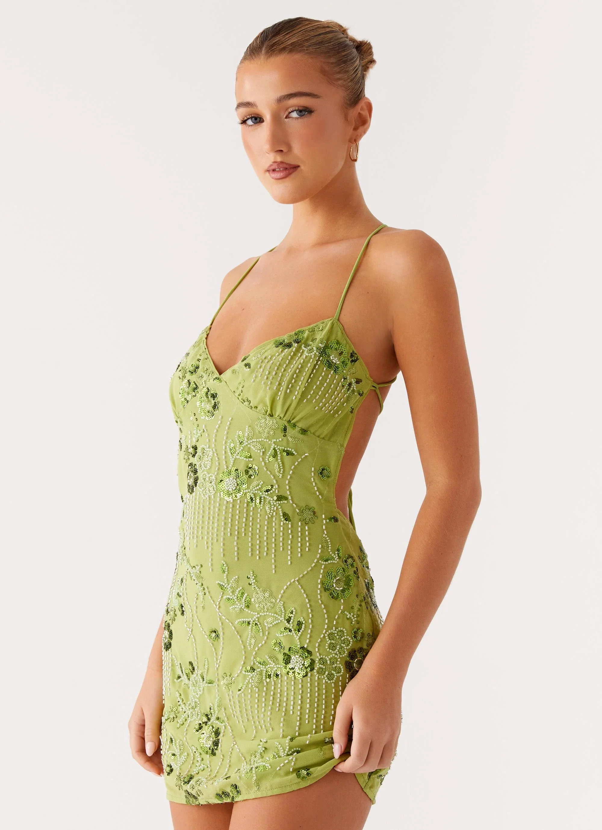 Vietta Sequin Cami Mini Dress - Lime - luluinthesky