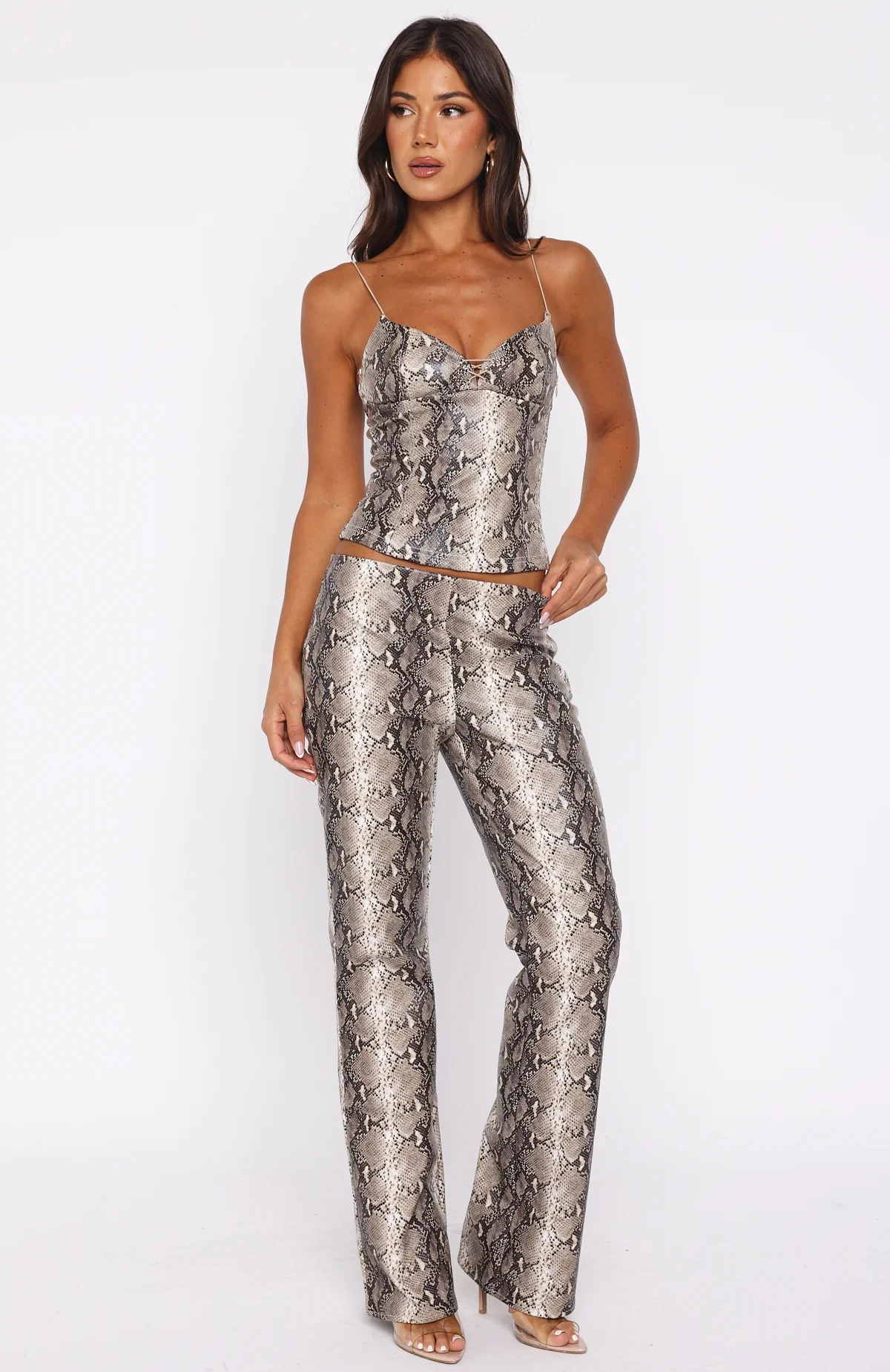 Heat Check PU Pants Tan Snake - luluinthesky