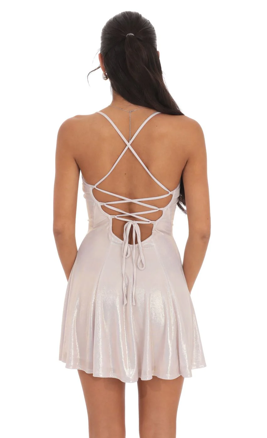 Metallic Draped A-Line Dress in Rose Gold - luluinthesky