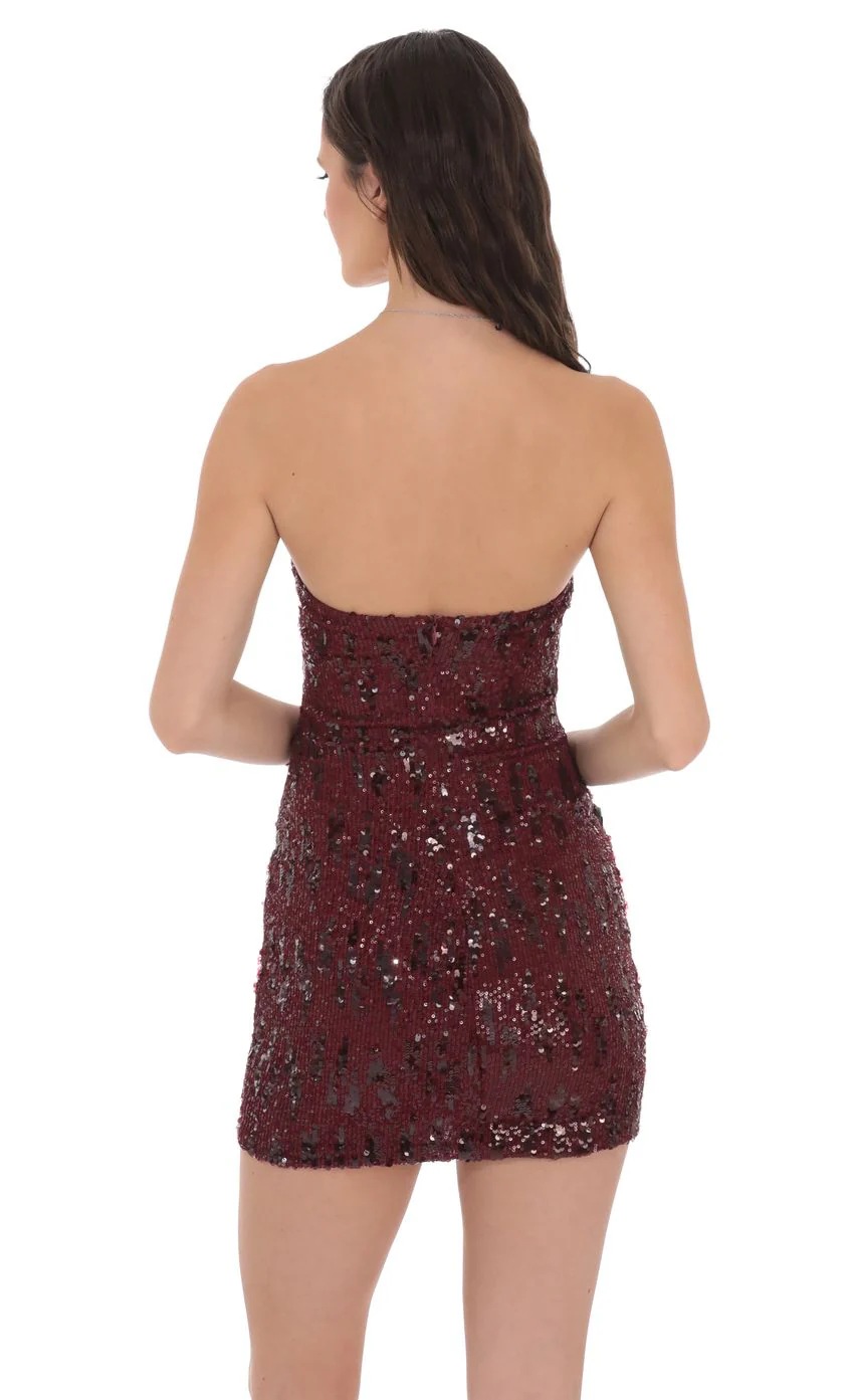 Two-Toned Sequin Bodycon Dress in Burgundy - luluinthesky