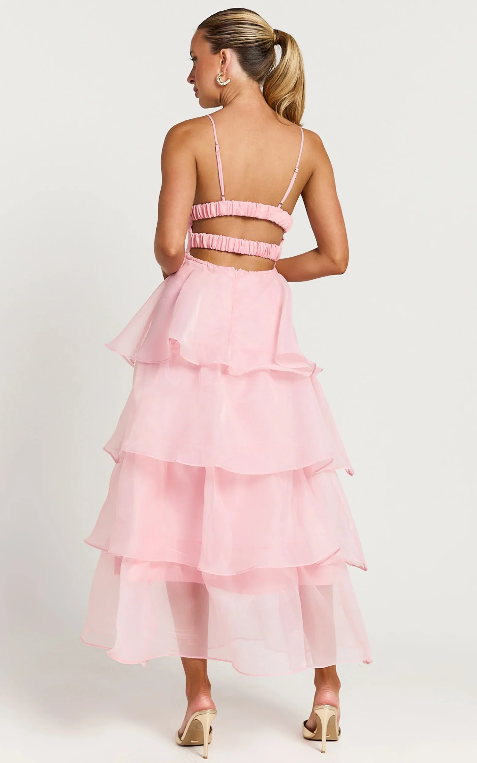 Cindy Midi Dress Layered Skirt Dress in Soft Pink - luluinthesky