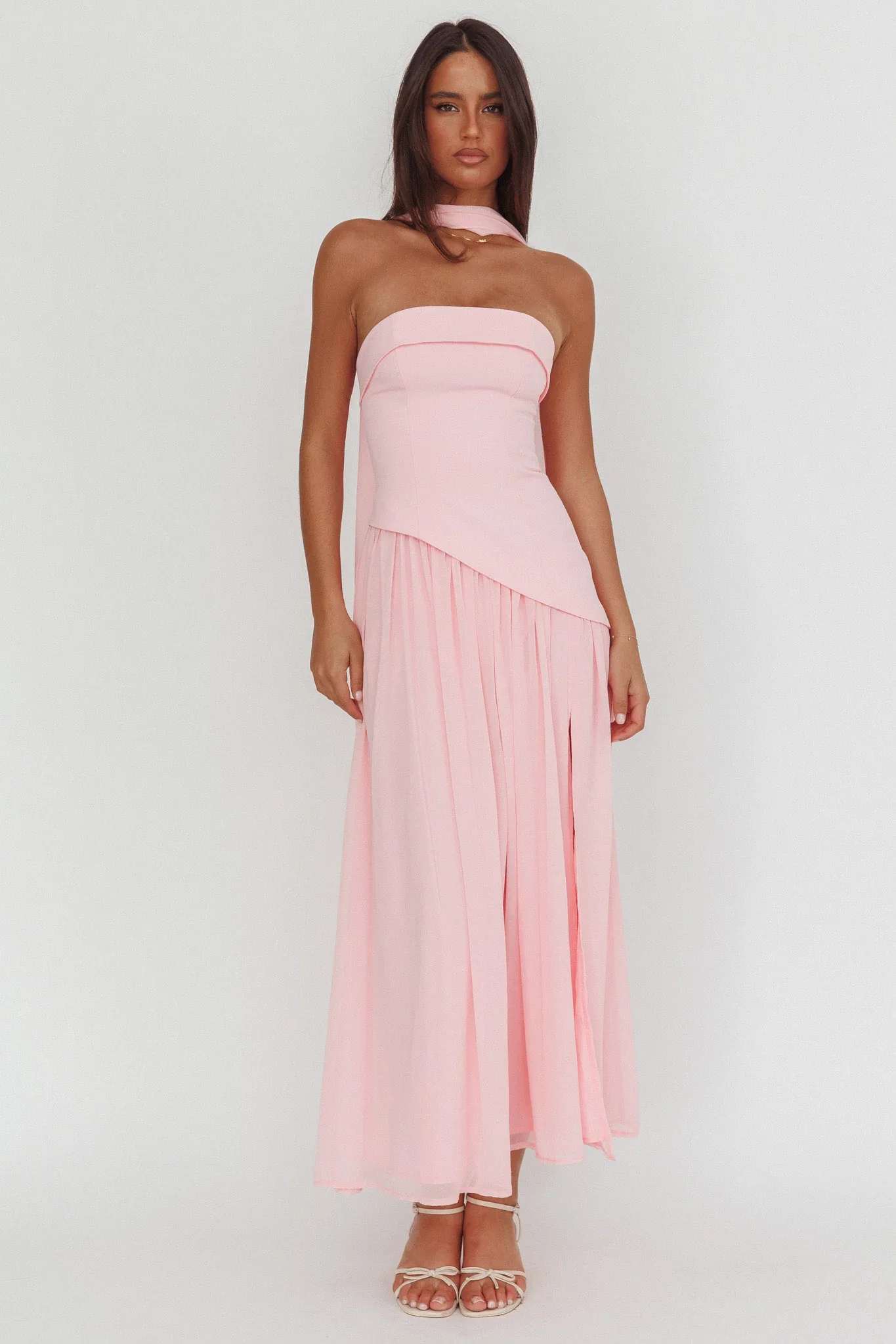 Mariabella Asymmetric Bodice Maxi Dress Pink - luluinthesky