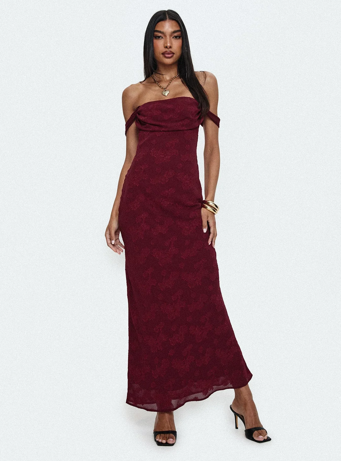 Azura Off The Shoulder Maxi Dress Burgundy - luluinthesky